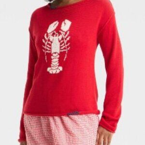 Target wild fable 100% Cotton Cute Red Lobster Sweater Beaded Eyes Women's L